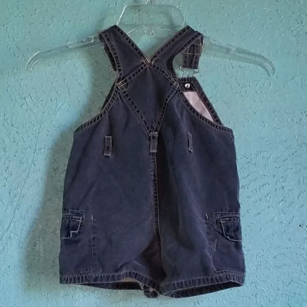 Vintage Baby Gap Overalls Shorts Black Denim Infant Baby 6-12M Boy Girl